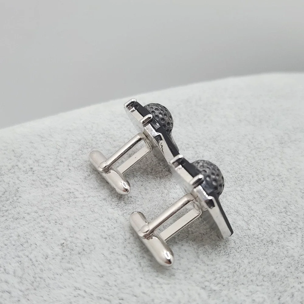 Vintage Swank Golf Ball and Tee Cufflinks Silver Black Art Deco Modernist 1930s